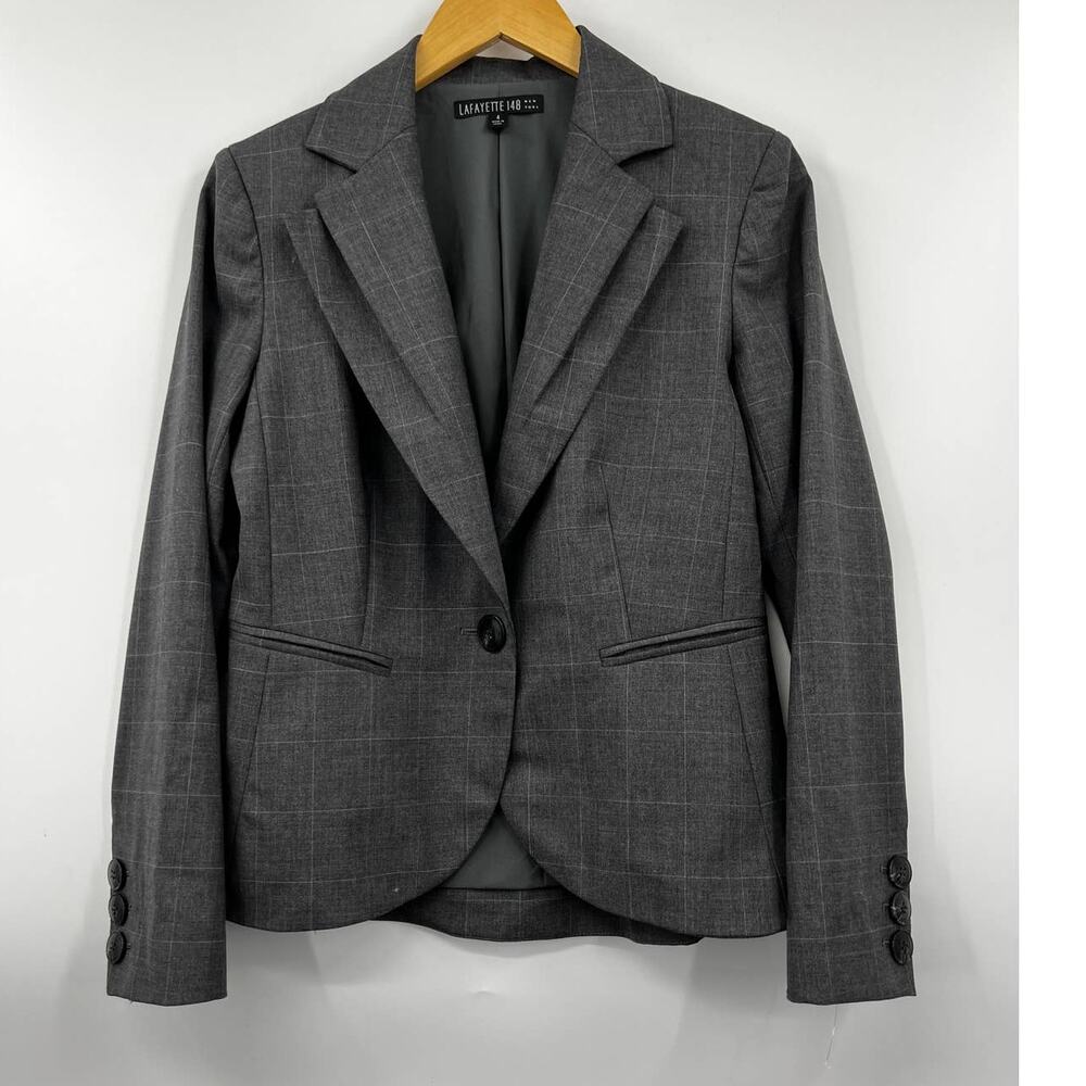Lafayette 148 Women's One Button Blazer Jacket Long‎ Sleeve Dark Gray Size 4